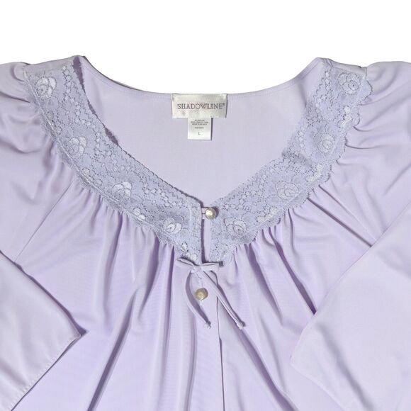 NWT VTG 90s ShadowLine 42” Front Button 3/4 Sleeve Nightgown Purple Women’s L - Picture 1 of 7